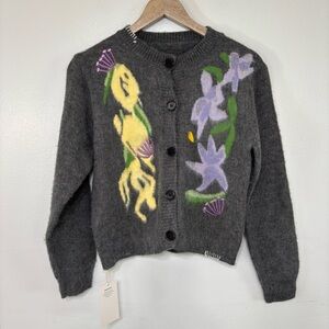 Floral Embroidered Gray Sweater NEW Size S